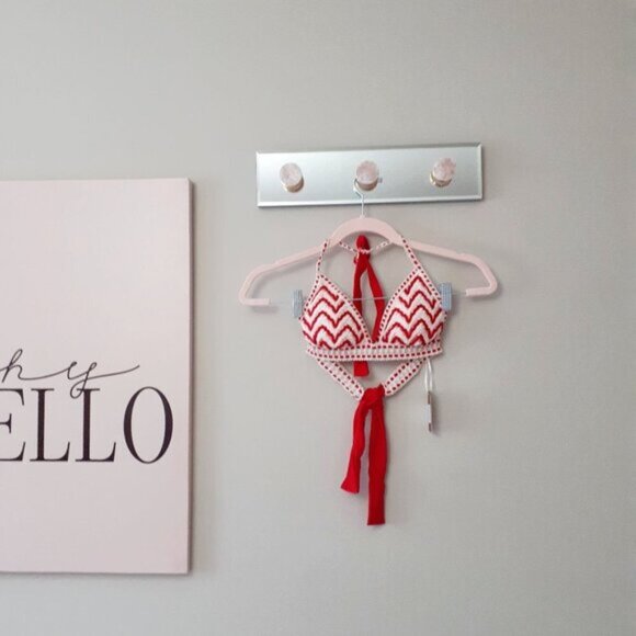 NWT Sugarfree crochet accented red & cream bikini top & bottom set - Picture 6 of 11